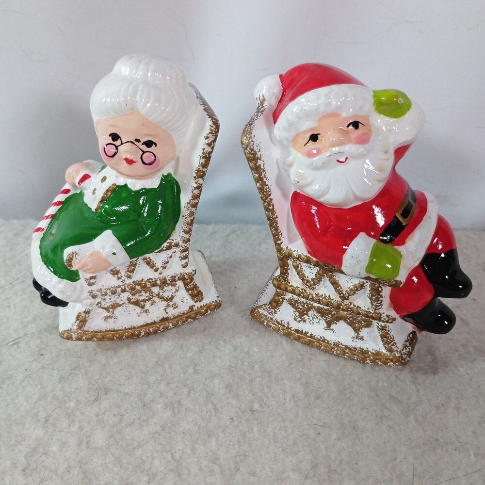 Vintage Japan Santa Mrs Claus Salt Pepper Shakers Rocking Chair Christmas MCM
